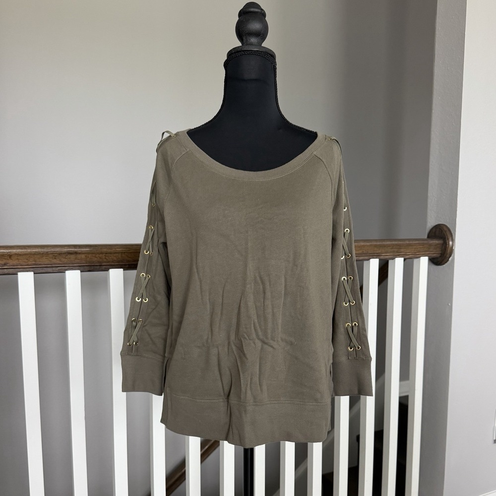 Lauren Ralph Lauren Lace Up Sleeve Sweatshirt Small Green Coastal Prep Nautical